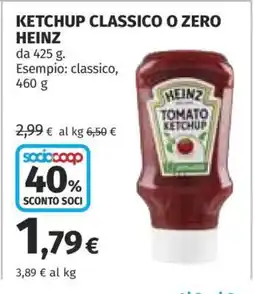 Coop KETCHUP CLASSICO O ZERO HEINZ offerta