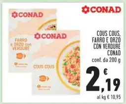 Conad COUS COUS, FARRO E ORZO CON VERDURE CONAD offerta