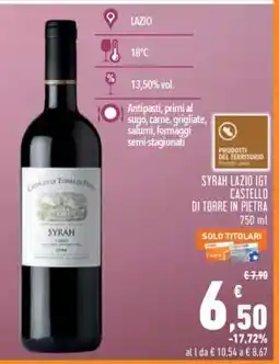 Conad Syrah Lazio IGT Castello di Torre in Pietra offerta