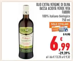 Conad Olio Extra Vergine di Oliva Bassa Acidità Verde Vita Fabbri offerta