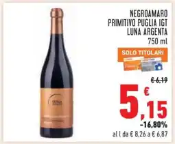 Conad NEGROAMARO PRIMITIVO PUGLIA IGT LUNA ARGENTA offerta