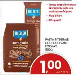 Eurospar Pasta integrale De Cecco vari formati offerta