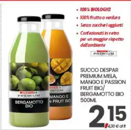 Eurospar SUCCO DESPAR PREMIUM MELA, MANGO E PASSION FRUIT BIO/BERGAMOTTO BIO offerta