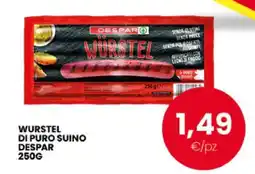 Eurospar WURSTEL DI PURO SUINO DESPAR 250G offerta