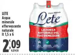 Rossotono Carrefour Acqua minerale effervescente naturale Lete offerta