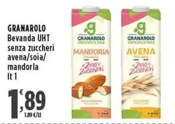 Rossotono Carrefour Granarolo bevanda UHT senza zuccheri avena/soia/mandorla offerta