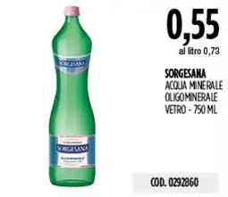 Carico Cash & Carry Acqua minerale oligominerale Sorgesana offerta
