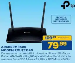 Euronics Bruno tp-link ArcherMR400 Modem Router 4G offerta