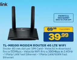 Euronics Bruno TP-Link TL-MR100 Modem Router 4G LTE WiFi offerta