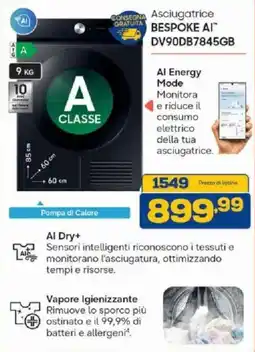 Euronics Bruno Asciugatrice BESPOKE AI offerta