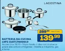Euronics Bruno Batteria da cucina Lagostina offerta
