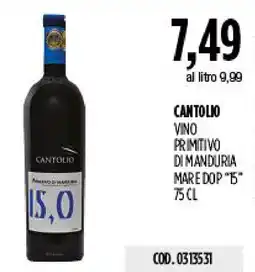 Carico Cash & Carry Cantolio Vino Primitivo di Manduria Mare e Dop "15" offerta