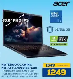 Euronics Bruno Acer Notebook Gaming Nitro V ANV15-52-58AT offerta