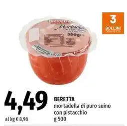 Famila Superstore Beretta mortadella di puro suino con pistacchio offerta