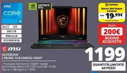 Comet msi NOTEBOOK CYBORG 15 B13WEKG-1093IT offerta