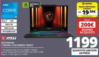 Comet msi NOTEBOOK CYBORG 15 B13WEKG-1093IT offerta