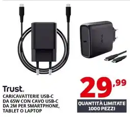 Comet Trust caricabatterie usb-c da 65w con cavo usb-c da 2m per smartphone, tablet o laptop offerta