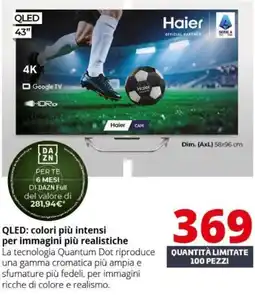 Comet Haier QLED 43" offerta