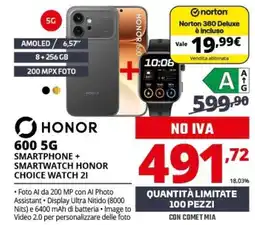 Comet Honor 600 5G Smartphone + Smartwatch Honor Choice Watch 2i offerta