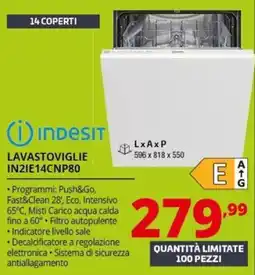 Comet Indesit lavastoviglie IN2IE14CNP80 offerta