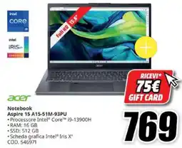 MediaWorld Acer Notebook Aspire 15 offerta
