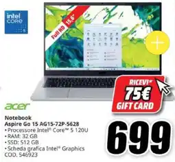 MediaWorld Acer Notebook Aspire Go 15 offerta