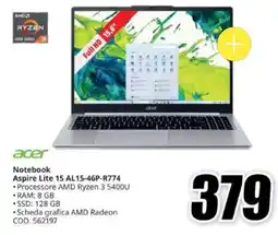 MediaWorld Acer Notebook Aspire Lite 15 offerta