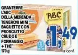 DEM Granterre l'ABC della merenda teneroni mini baguette con prosciutto crudo e formaggio + the offerta