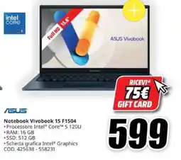 MediaWorld Asus Notebook Vivobook 15 F1504 offerta