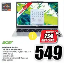 MediaWorld Acer Notebook Aspire Lite 15 AL15-45P-R3JX offerta