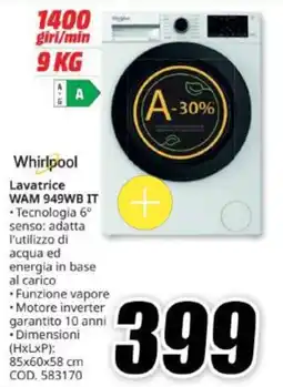 MediaWorld Whirlpool Lavatrice WAM 949WB IT offerta