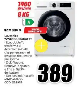MediaWorld Lavatrice Samsung offerta