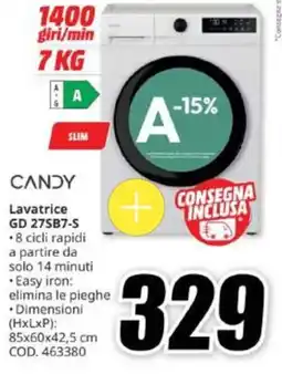 MediaWorld Lavatrice Candy GD 27SB7-S offerta