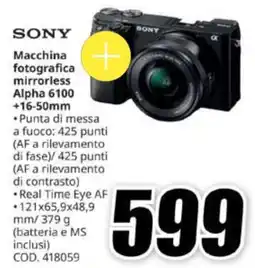 MediaWorld Sony macchina fotografica mirrorless Alpha 6100 offerta