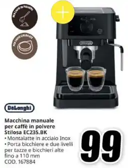 MediaWorld DeLonghi Macchina manuale per caffè in polvere Stilosa EC235.BK offerta