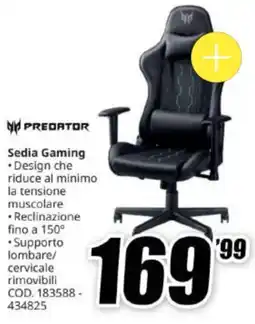 MediaWorld Predator Sedia Gaming offerta