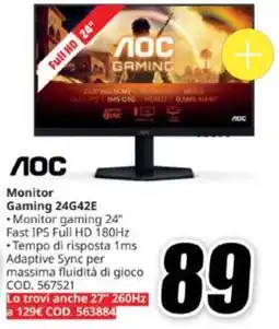 MediaWorld AOC Monitor Gaming 24G42E offerta