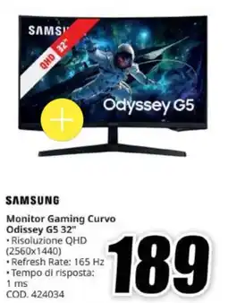 MediaWorld Samsung Monitor Gaming Curvo Odyssey G5 32" offerta
