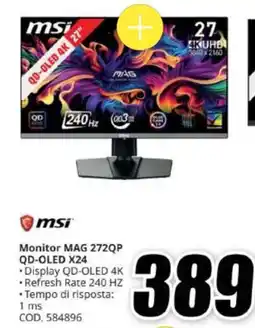 MediaWorld Monitor MAG 272QP QD-OLED X24 offerta