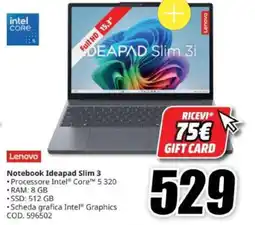 MediaWorld Lenovo Notebook Ideapad Slim 3 offerta