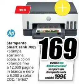 MediaWorld Hp Stampante Smart Tank 7005 offerta