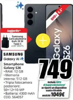 MediaWorld Samsung Galaxy AI Smartphone Galaxy S26 offerta