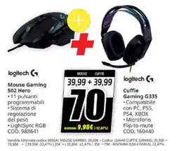 MediaWorld Logitech Mouse Gaming 502 Hero offerta