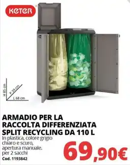 Brico Io Keter armadio per la raccolta differenziata split recycling da 110 l offerta