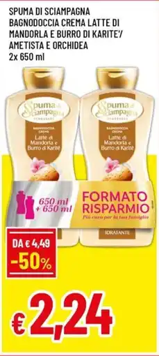 Famila Superstore Spuma di Sciampagna Bagnodoccia Crema Latte di Mandorla e Burro di Karitè offerta