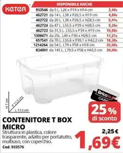Brico Io Contenitore T Box Micro Keter offerta