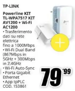 MediaWorld TP-LINK Powerline KIT TL-WPA7517 KIT AV1200 + Wi-Fi AC1200 offerta