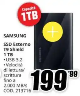 MediaWorld Samsung SSD Esterno T9 Shield offerta