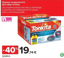 Carrefour Iper Sistema lavapavimenti Spin Mop Tonkita offerta