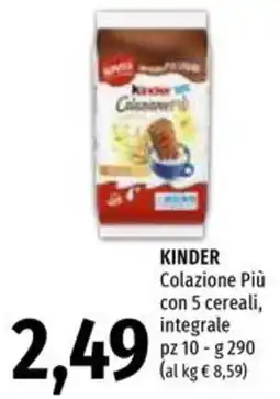 Emi Supermercati Kinder Colazione Più con 5 cereali, integrale offerta